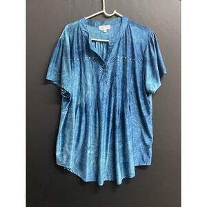 Woman blue Top Plus Sz 3XL Stretch Short Slv
